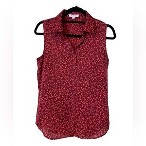 Burgundy and Red Equipment Button Down Sleeveless Blouse